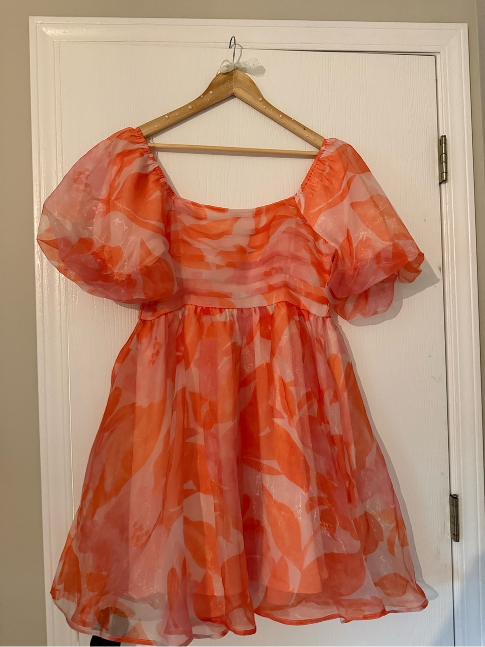 Women's Orange & Pink Puff-Sleeve Summer Dress